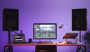 Podcast production and sound editing workspace